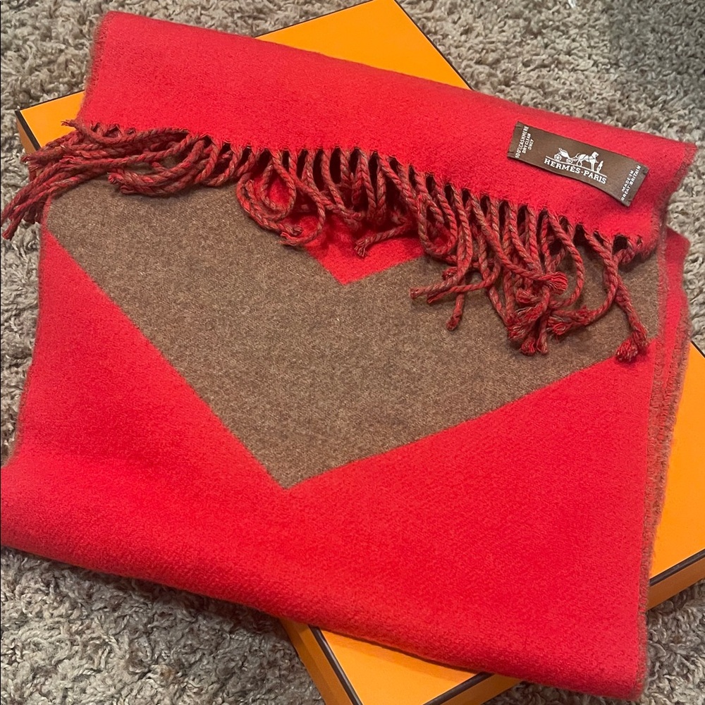 Hermes Red and Brown Scarf
